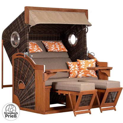 Strandkorb Trendy Modell Seaside XXL Bullaugen, Geflecht PE antique brown, Dessin 470 - Strandkorb Prieß