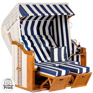 Strandkorb SunnySmart Rustikal 250 XL Plus, PVC-Geflecht weiss, Dessin 1080 - Strandkorb Prieß