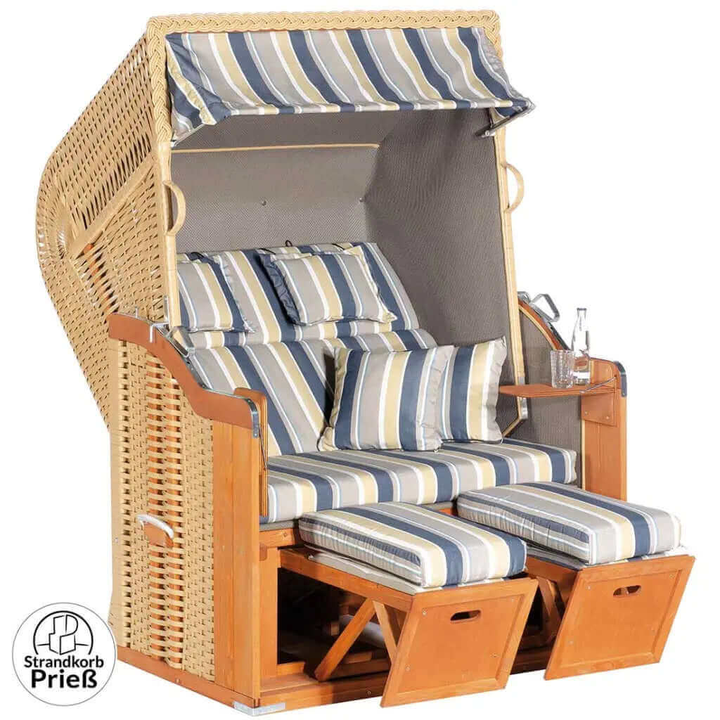 Ausstellungsstück-Strandkorb SunnySmart Rustikal 255 Plus, PVC-Geflecht beige, Dessin 1236 wie abgebildet - Strandkorb Prieß