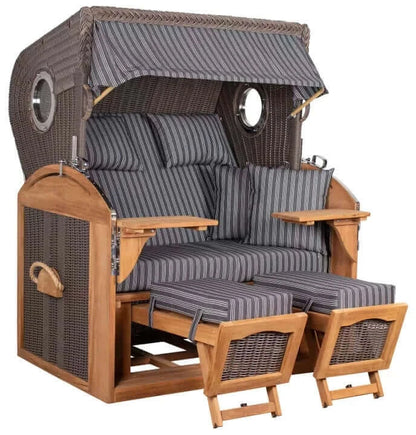 Strandkorb Mr. Deko Schillig Bullaugen Teak PE Grey 2,5-Sitzer XL Dessin 500 - Strandkorb Prieß